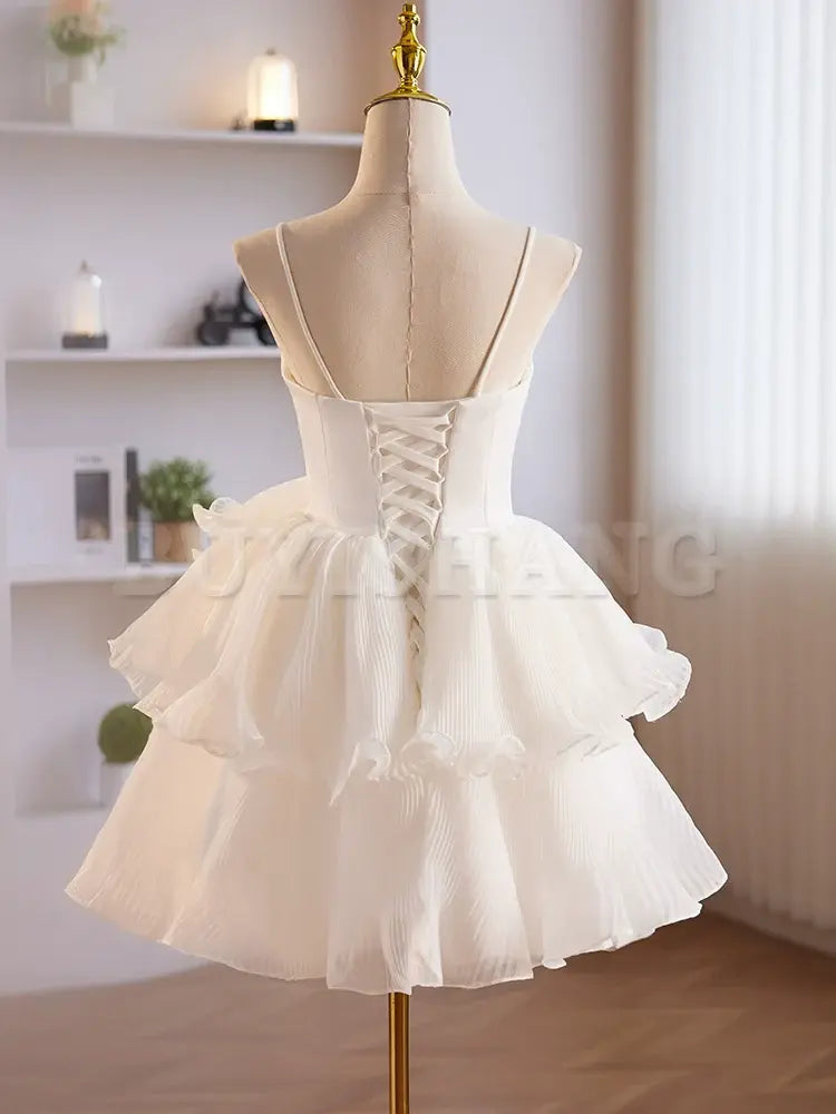 Buyishang Cute Sweetheart Neck Organza White Prom Dress White Homecoming Dresses prom dresses stores