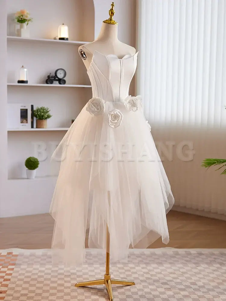 Buyishang Unique White Tulle Satin Short Prom Dress White Homecoming Dress prom dresses stores