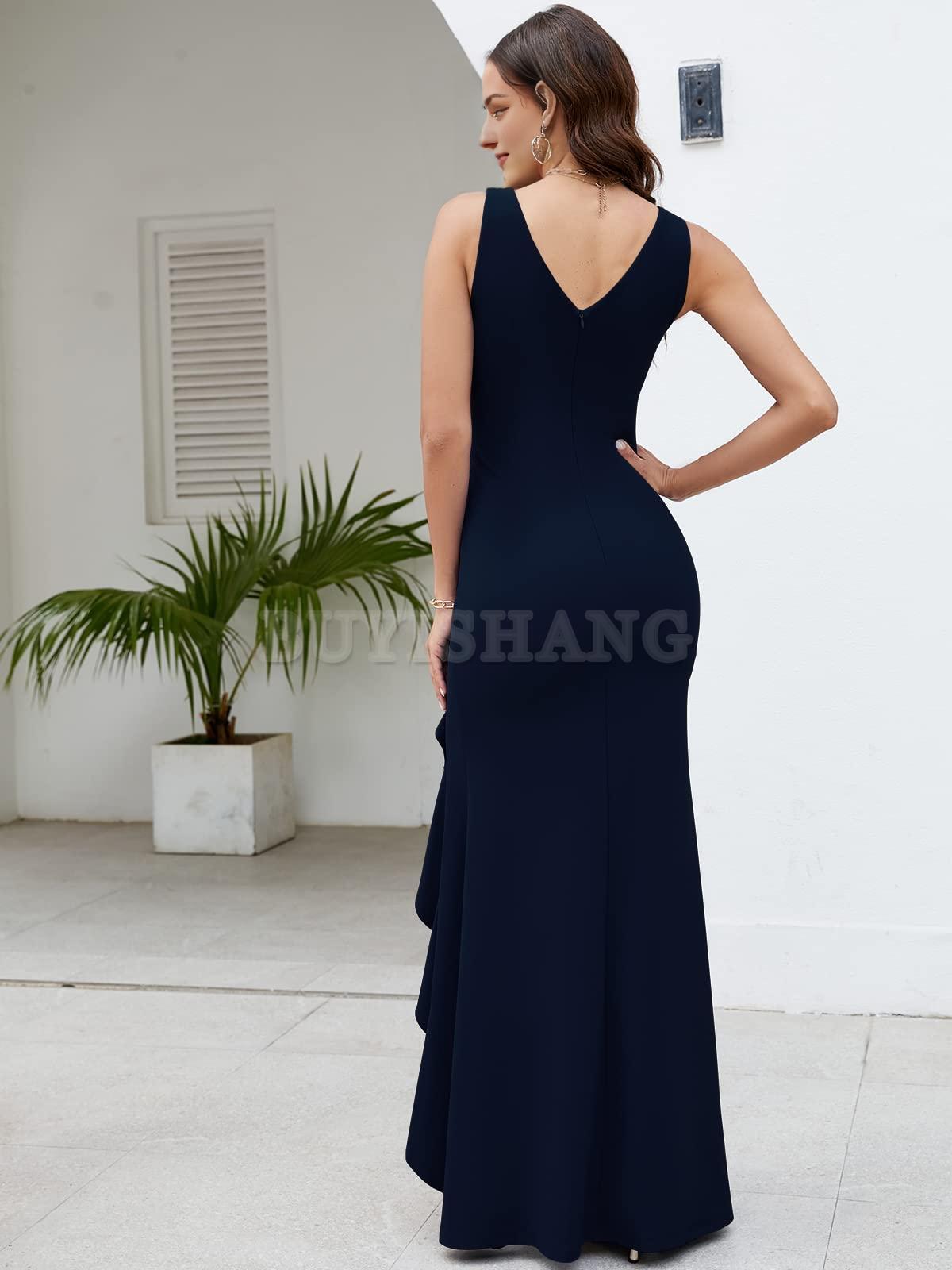 Buyishang Formal Evening Dresses for Women Elegant Evening Party Prom Dress Long Sexy V Neck Sleeveless Split Wrap prom dresses stores