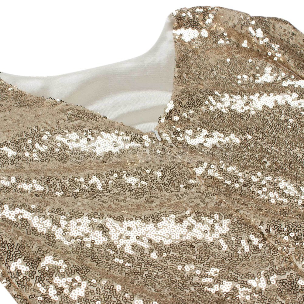 Buyishang Womens 3/4 Sleeve V Neck Sequin Sparkle Glitzy Glam Flapper Party Dress Cocktail Glitter Bodycon Wedding Evening Clubwear prom dresses stores