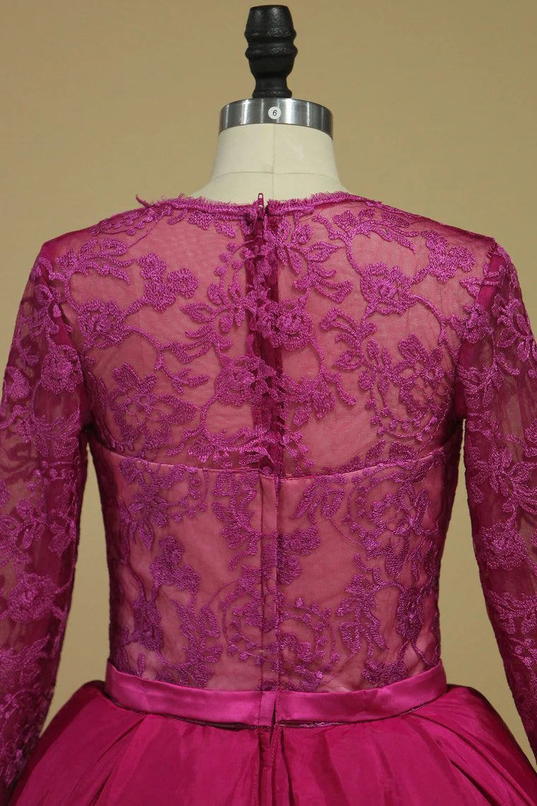 Asymmetrical Long Sleeves Taffeta & Tulle Party Dresses