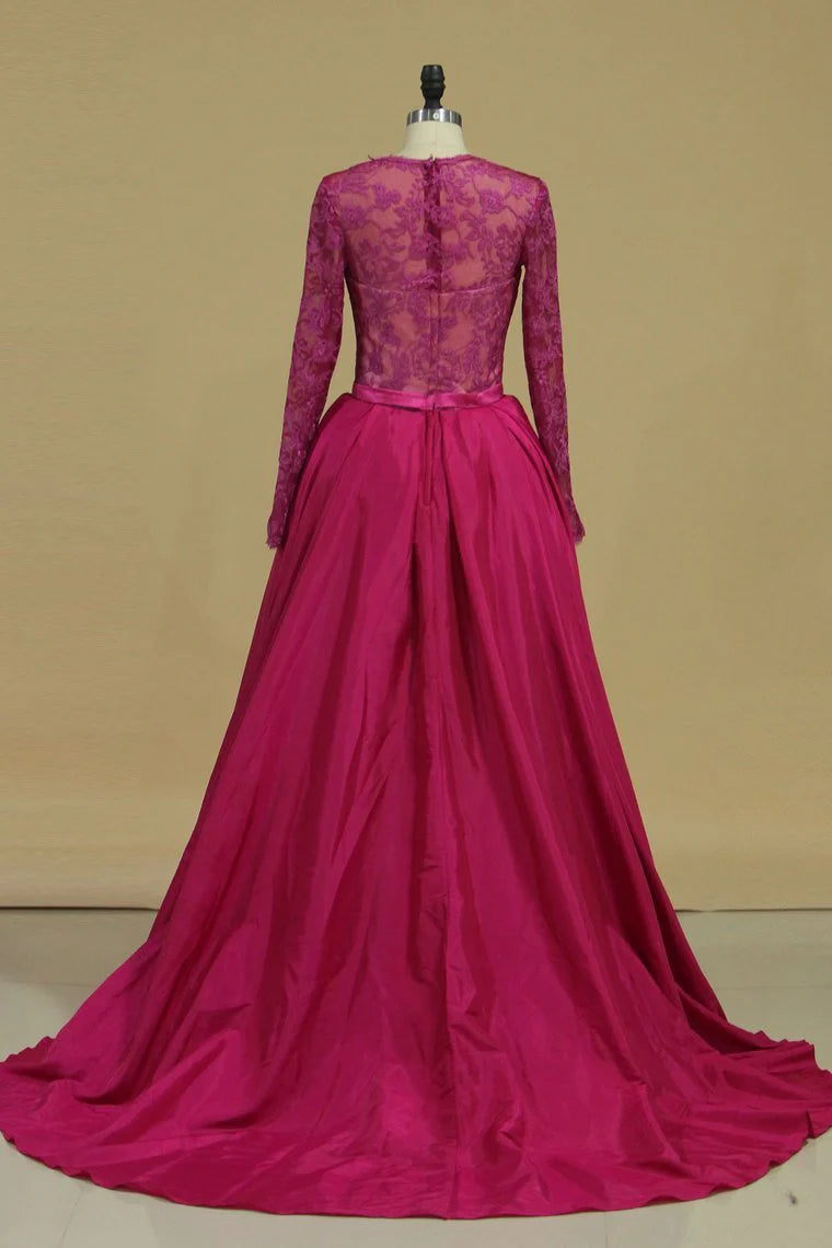 Asymmetrical Long Sleeves Taffeta & Tulle Party Dresses