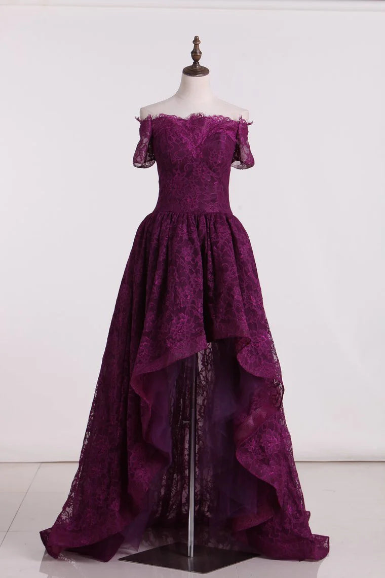 Asymmetrical Party Dresses Long Sleeves Lace&Tulle