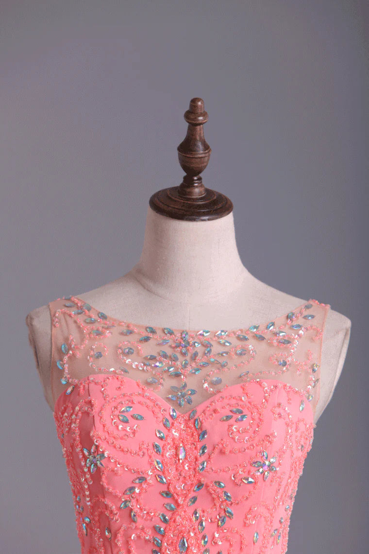 A-Line Chiffon Party Dresses With Ribbon Sweep Train