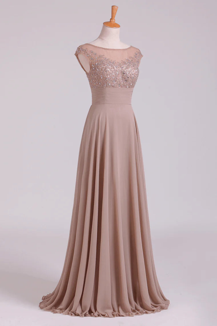 A-Line Party Dresses Chiffon Floor-Length With Beads And Applique