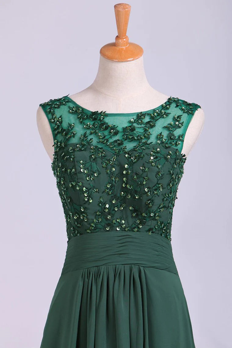 Bateau Neckline Embellished Tulle Bodice With Beaded Applique Chiffon Party Dress