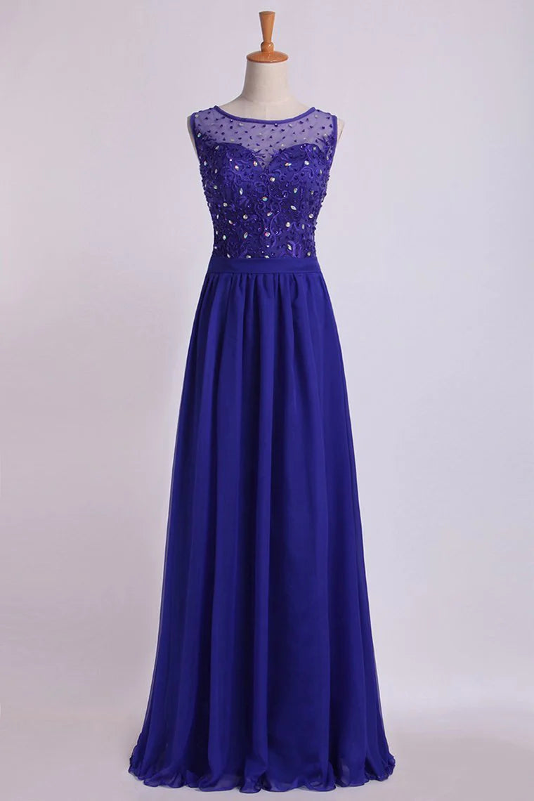 Bateau Party Dress A Line Floor Length With Embroidery And Beads Chiffon&Tulle