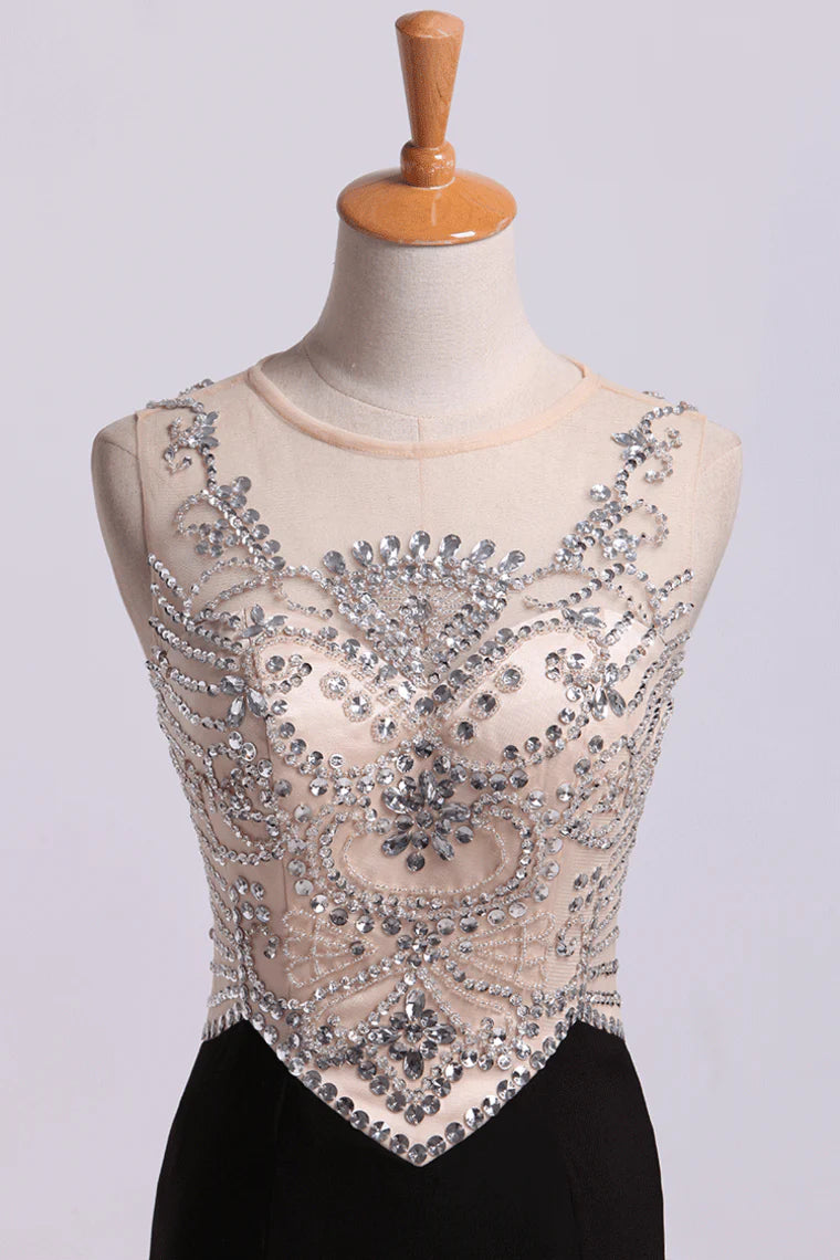 Party Dresses Sheath/Column Spandex With Beads Sweep Train