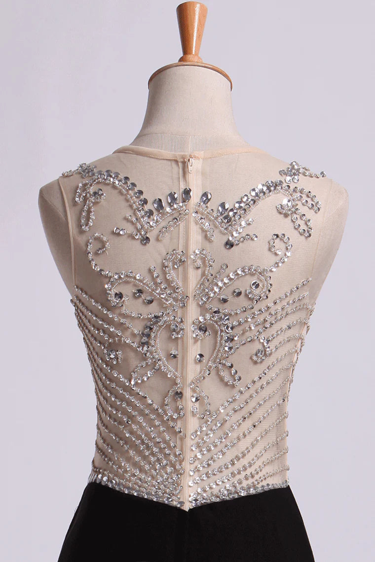 Party Dresses Sheath/Column Spandex With Beads Sweep Train