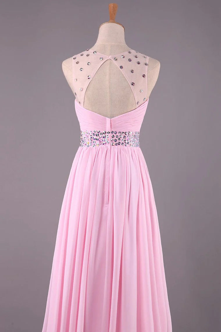 Bateau Princess Sweep Train Party Dresses Tulle And Chiffon Beaded