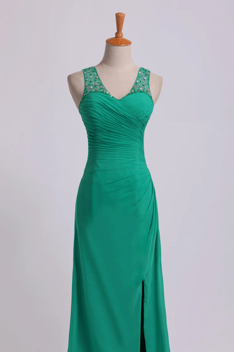 Beaded Sweetheart Party Dresses Neckline And Straps Ruffled Bodice With Slit