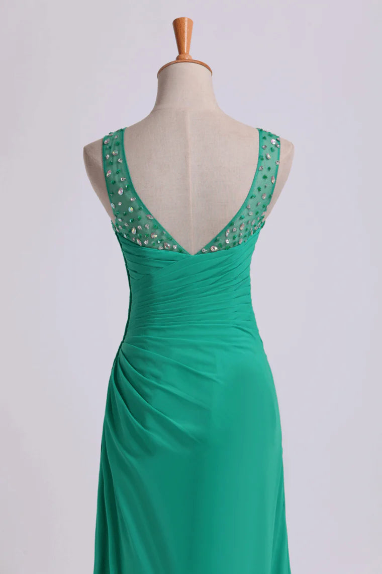 Beaded Sweetheart Party Dresses Neckline And Straps Ruffled Bodice With Slit