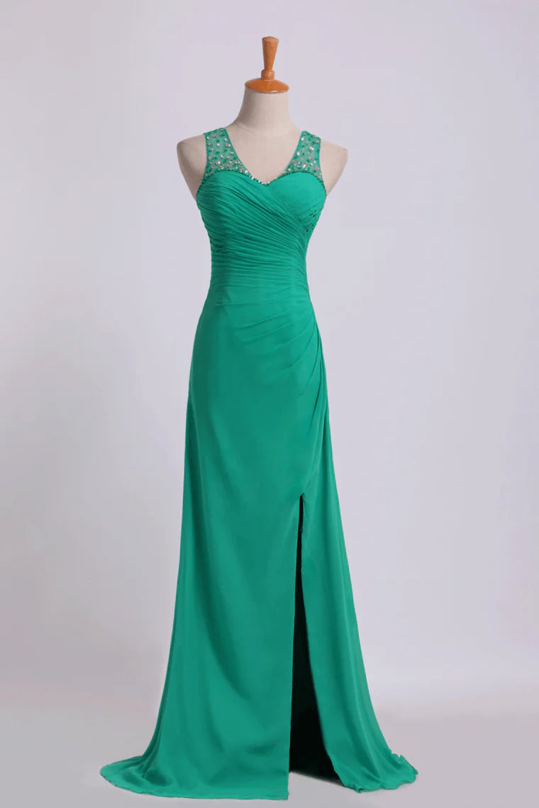 Beaded Sweetheart Party Dresses Neckline And Straps Ruffled Bodice With Slit