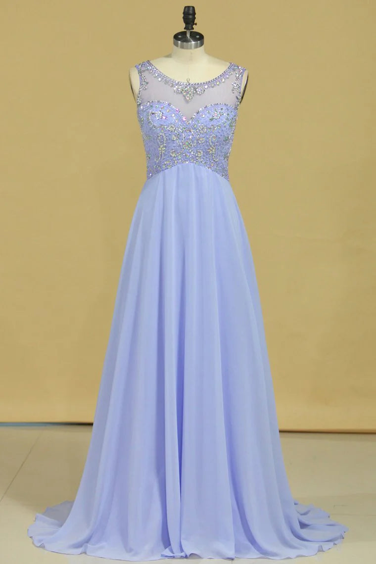 Beautiful Scoop A Line Party Dresses With Beading Floor Length Chiffon