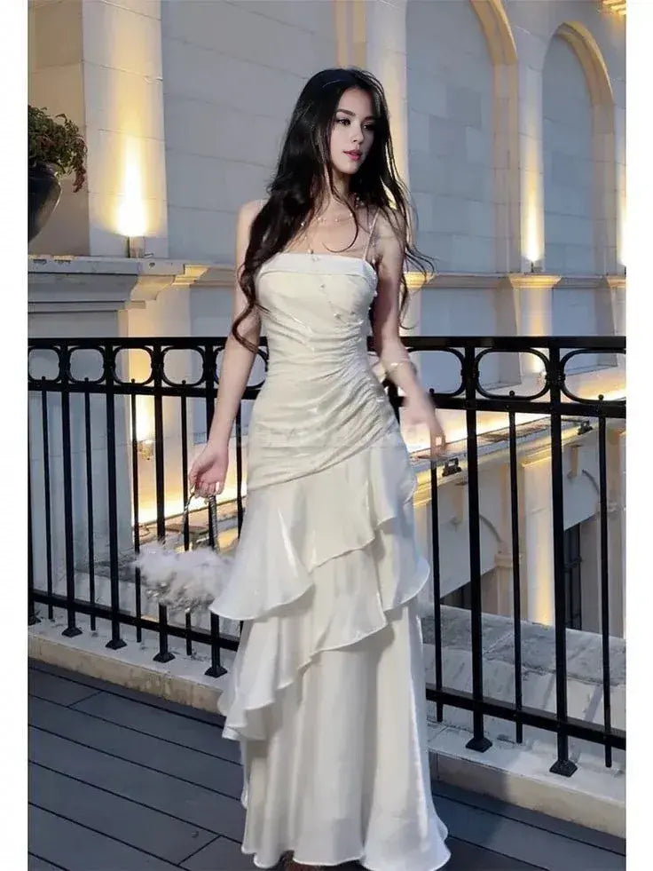 Buyishang Beautiful Mermaid Spaghetti Straps Ivory Long Party Dresses Prom Dress formal wear dresses