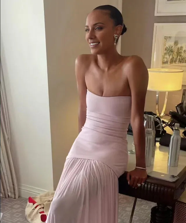 Buyishang Beautiful Mermaid Strapless Neckline Pink Long Chiffon Party Dresses Prom Dress