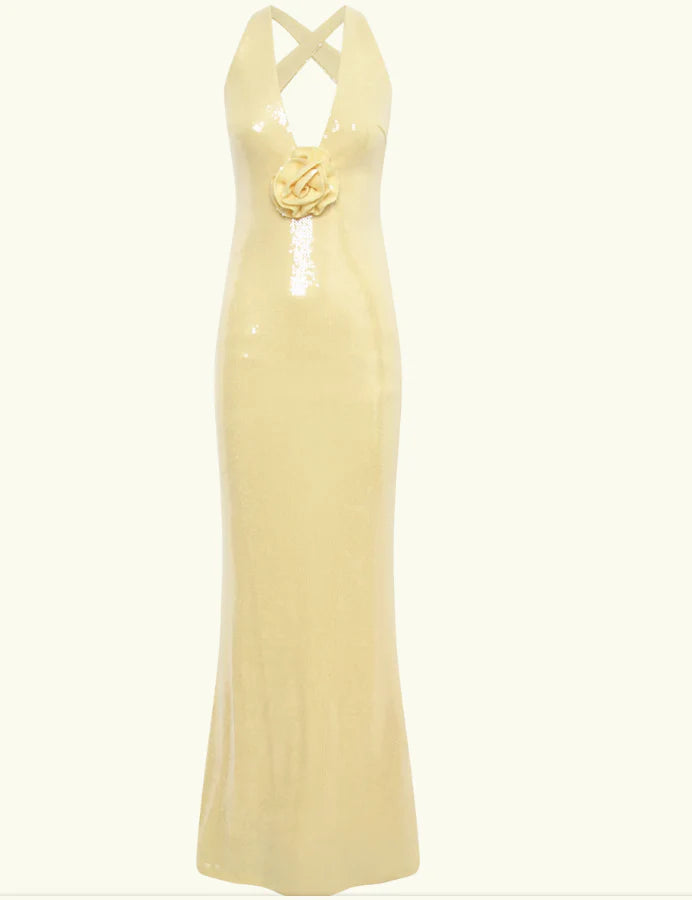 Buyishang Beautiful Mermaid V Neckline Yellow Long Sequin Party Dresses Prom Dress