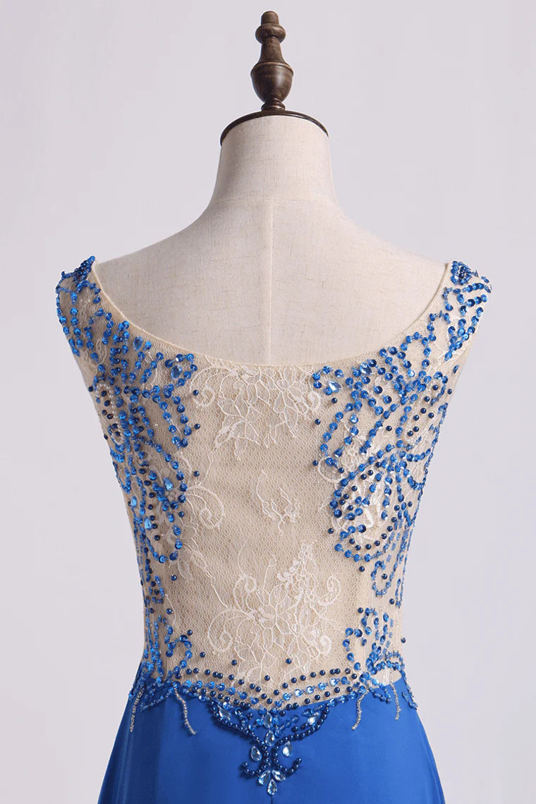 Party Dress Beaded Lace Bodice Chiffon Floor Length