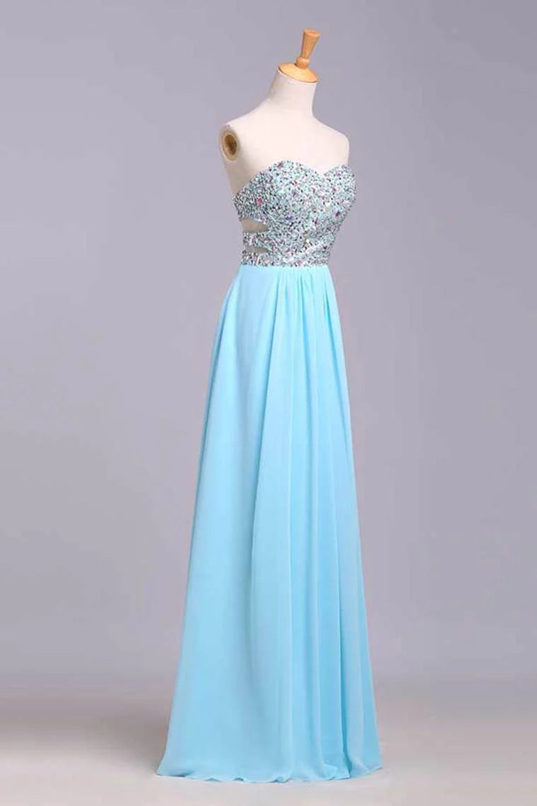 Big Clearance Party Dresses A-Line Sweetheart Chiffon Floor Length With Beading/Sequins