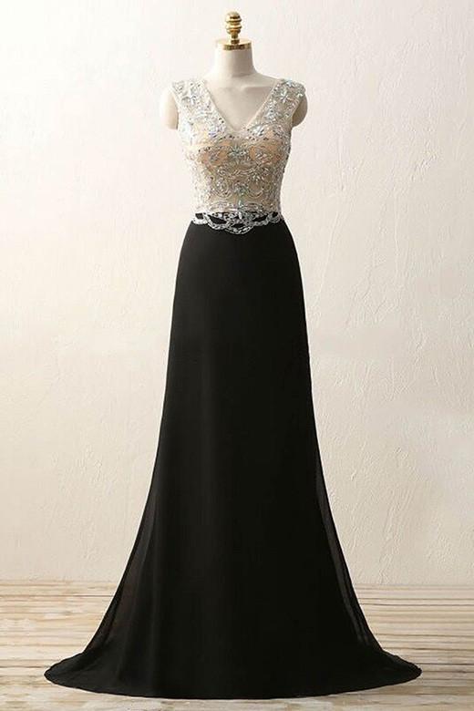 chiffon beading see-through full-length Party dress