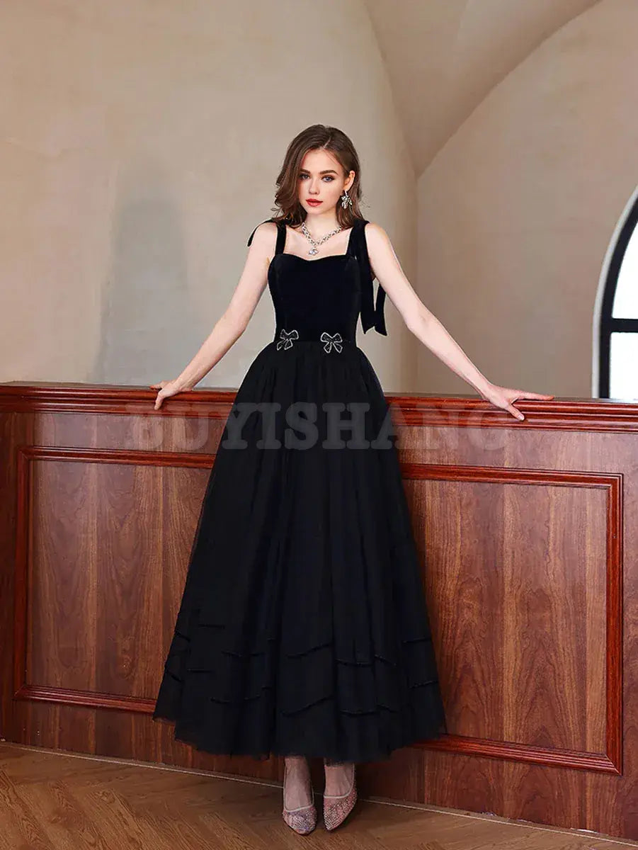 Buyishang Black Sweetheart Tulle Long Prom Dress Black Tulle Formal Graduation Dresses prom dress in store