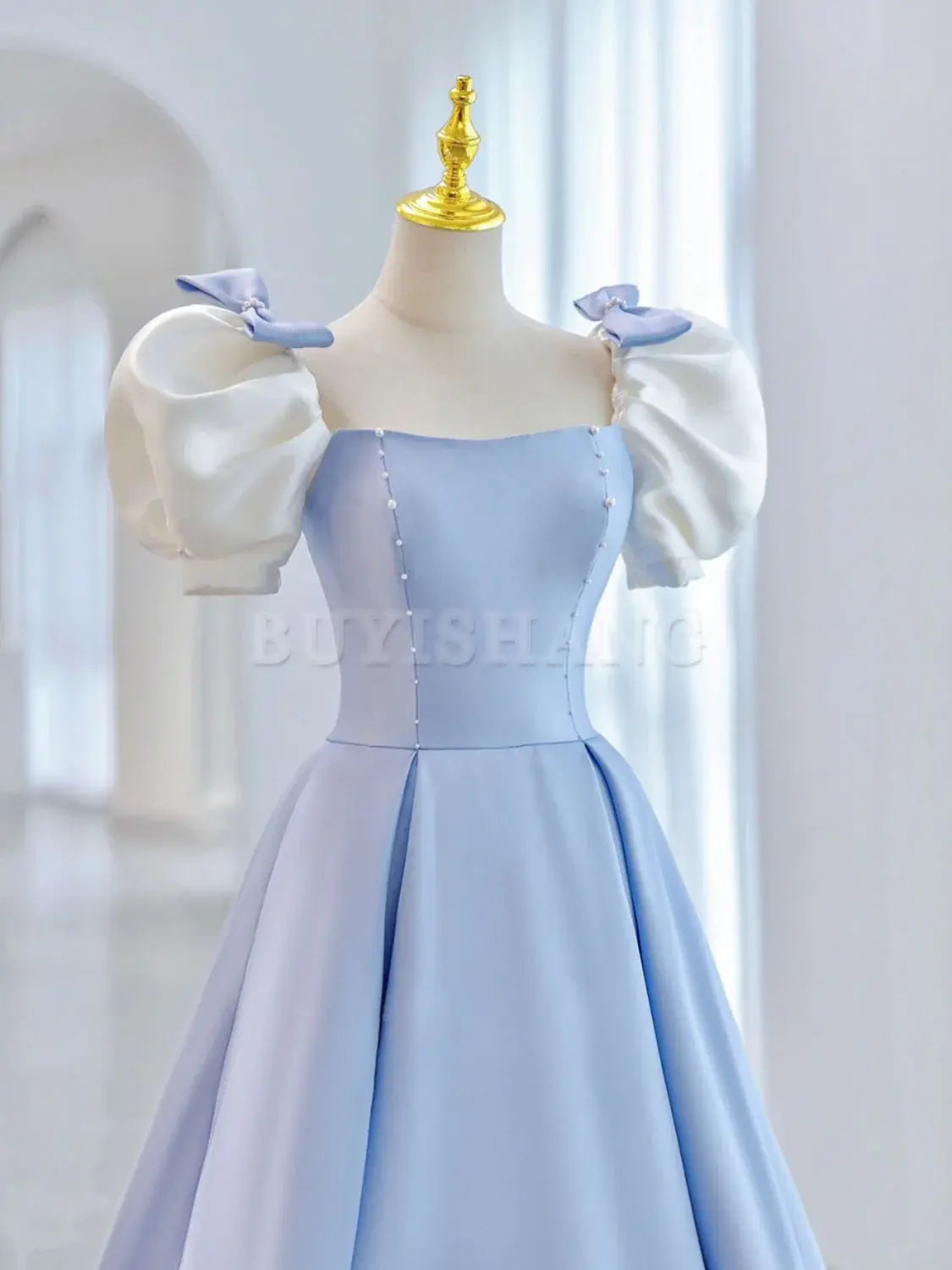 Buyishang Blue A-Line Satin Long Prom Dresses Blue Satin Formal Evening Dress prom dresses shops