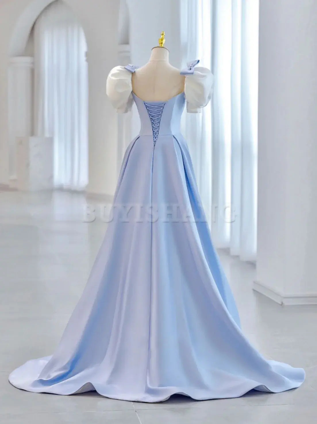Buyishang Blue A-Line Satin Long Prom Dresses Blue Satin Formal Evening Dress prom dresses shops