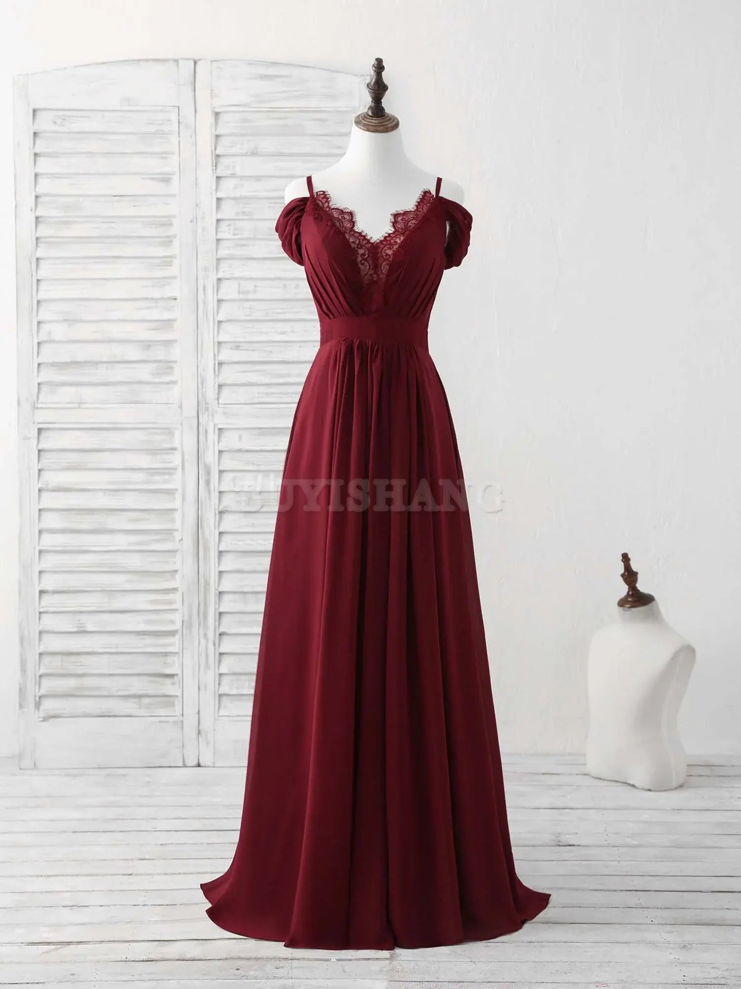 Buyishang Blue Lace Chiffon Long Prom Dress Blue Bridesmaid Dress Bridesmaid dress shop