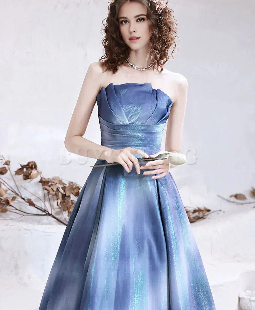 Buyishang Blue Satin Long Prom Dress Blue Aline Formal Evening Dresses prom dress in store