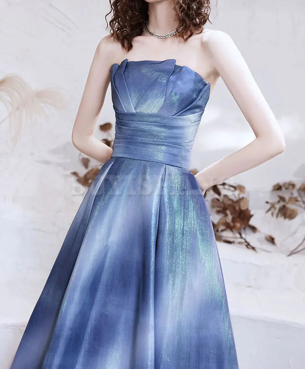 Buyishang Blue Satin Long Prom Dress Blue Aline Formal Evening Dresses prom dress in store