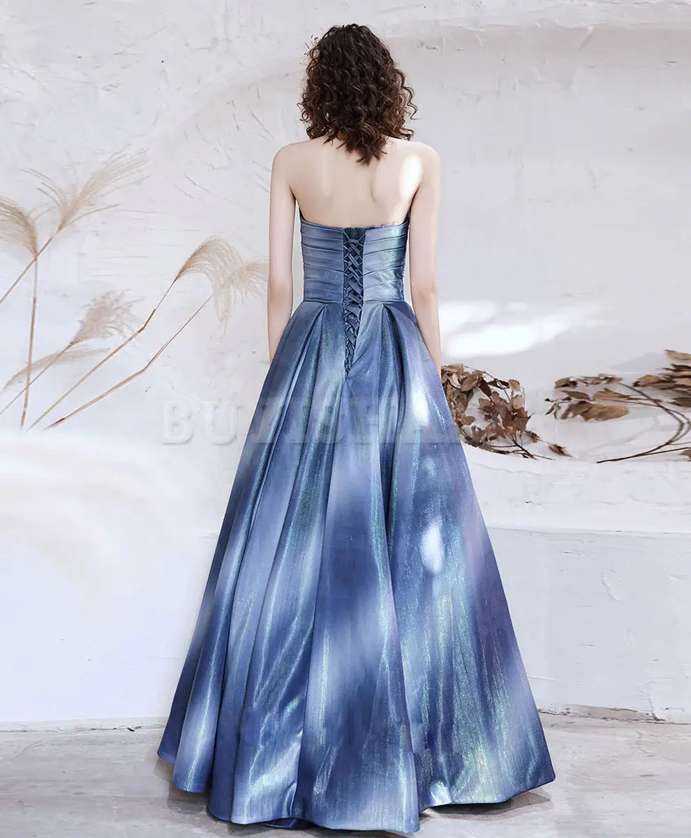 Buyishang Blue Satin Long Prom Dress Blue Aline Formal Evening Dresses prom dress in store