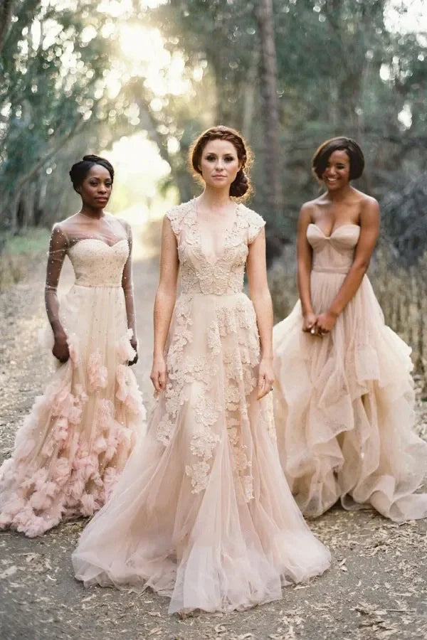 Buyishang High Quality V-neck Sleeveless Floor-length Wedding Dress with Lace