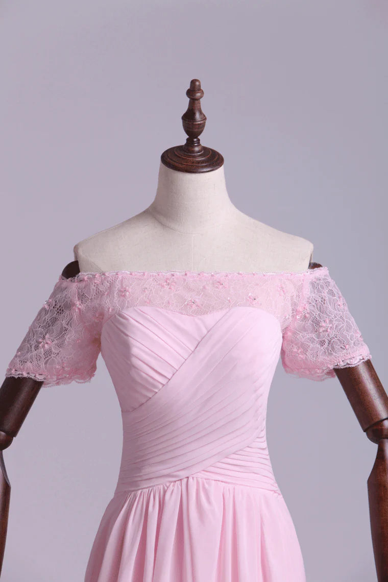 Party Dress Ruched Bodice A Line With Layered Chiffon Skirt Court Train