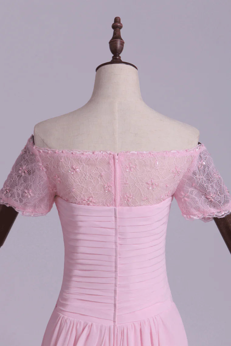 Party Dress Ruched Bodice A Line With Layered Chiffon Skirt Court Train