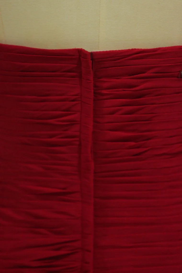 Burgundy/Maroon High Quality Party Dresses Mermaid Sweetheart One Shoulder Chiffon Ruffled