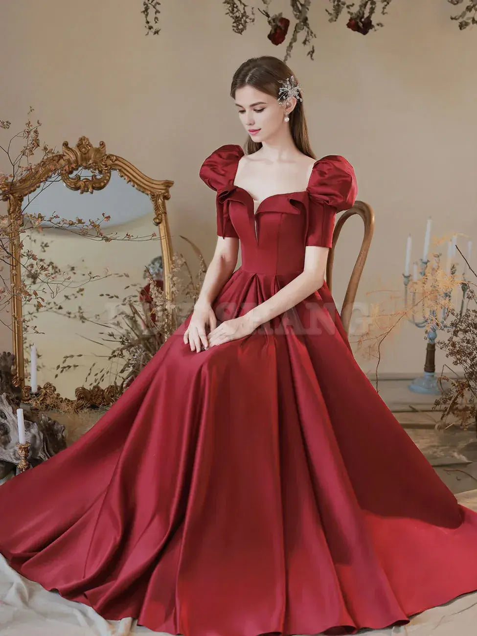 Buyishang Burgundy A-Line Satin Long Prom Dress Burgundy Formal Evening Dress prom dresses shops