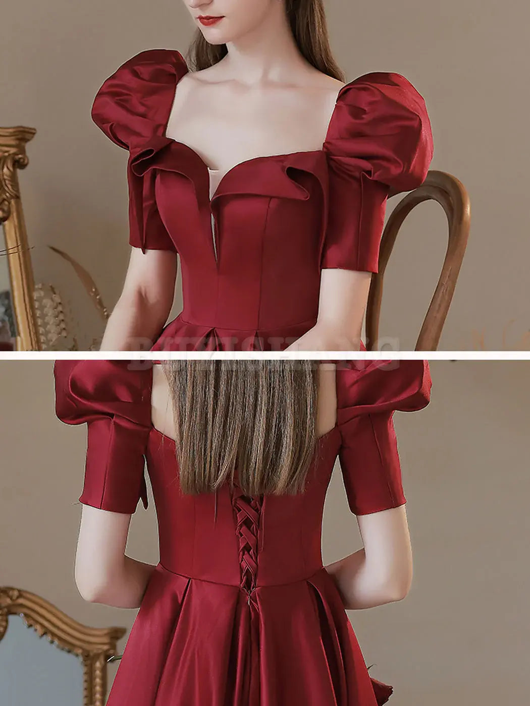 Buyishang Burgundy A-Line Satin Long Prom Dress Burgundy Formal Evening Dress prom dresses shops