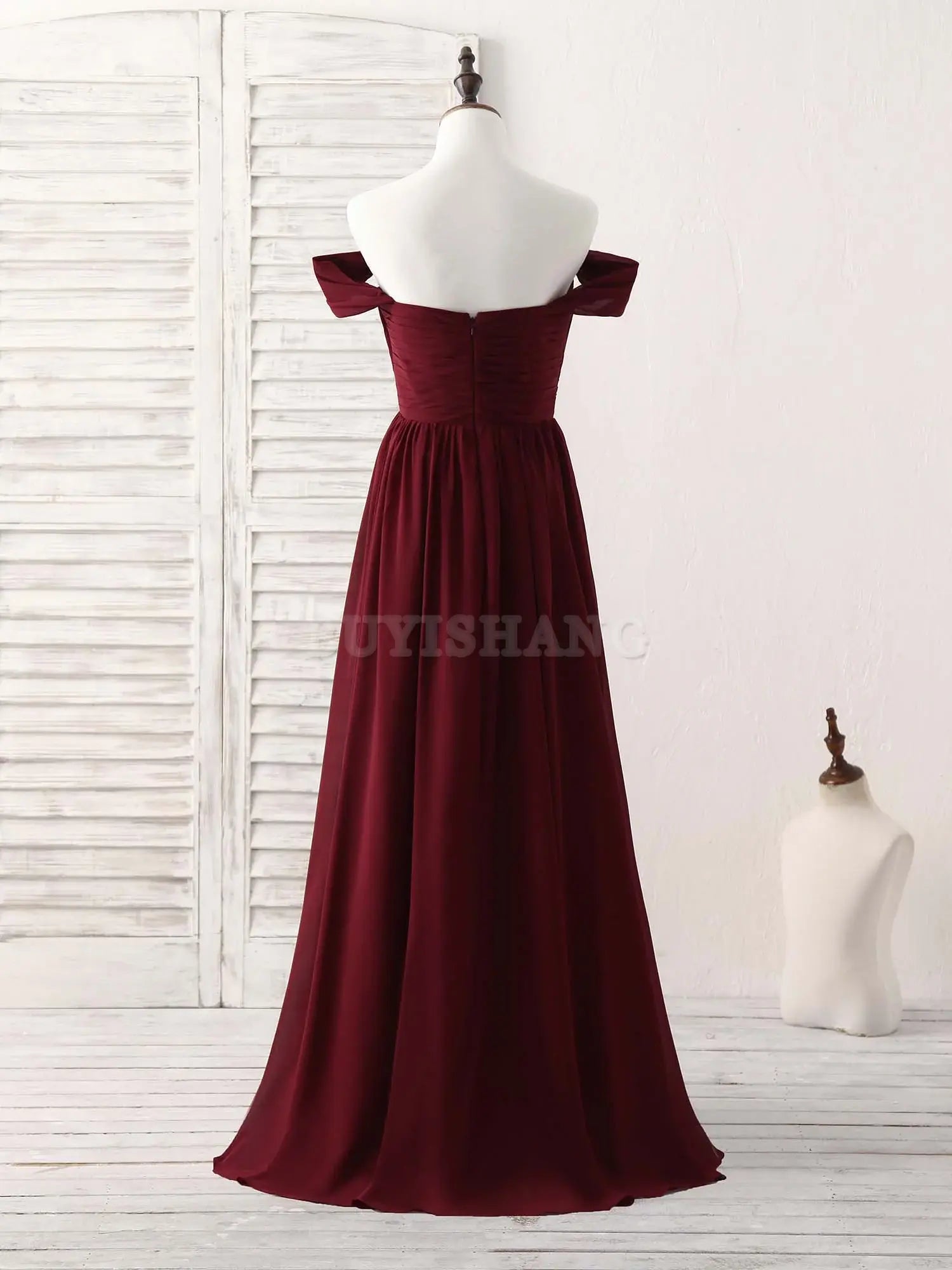 Buyishang Burgundy Chiffon Off Shoulder Long Prom Dress Burgundy Bridesmaid Dress Bridesmaid dress shop