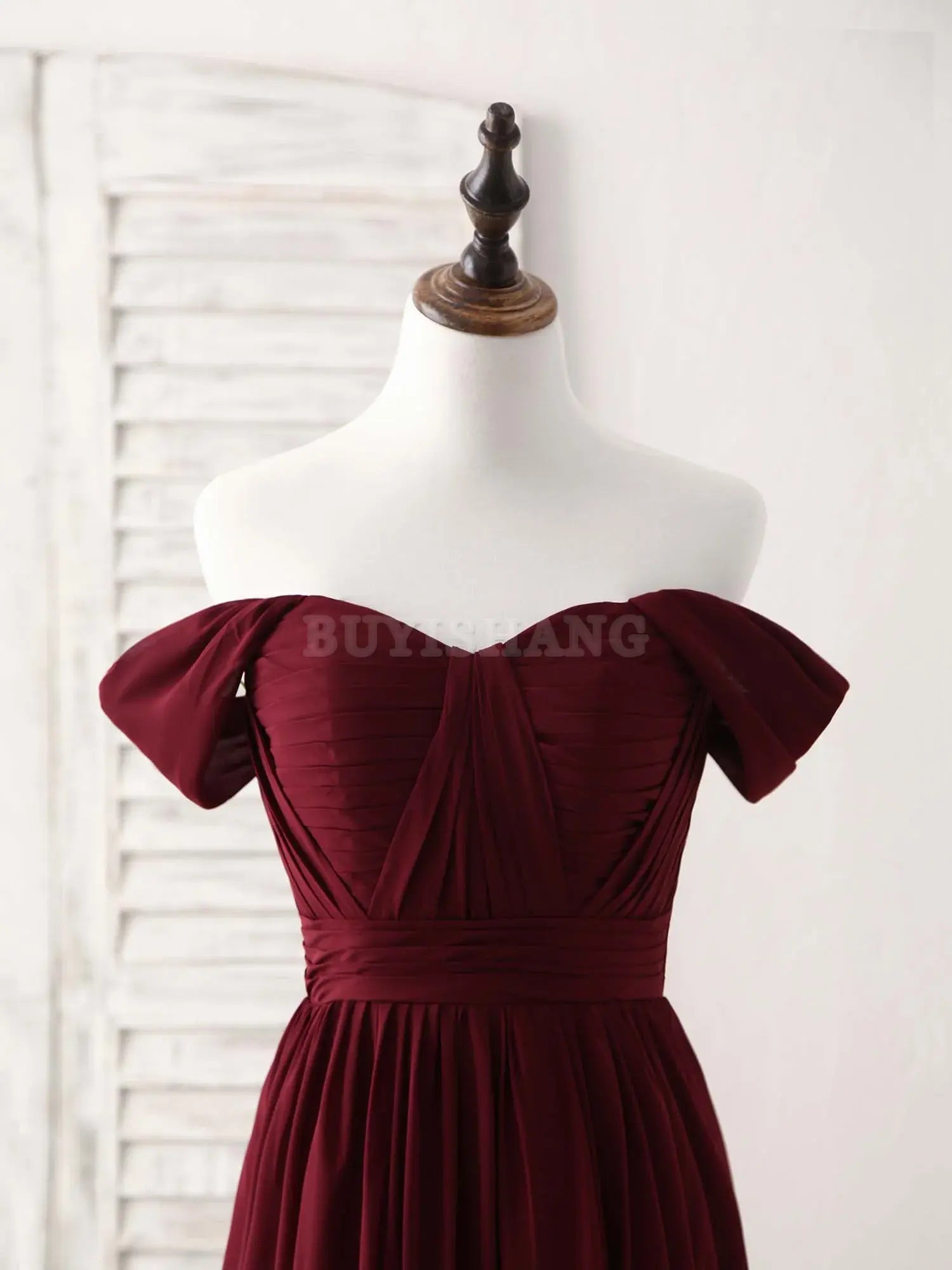 Buyishang Burgundy Chiffon Off Shoulder Long Prom Dress Burgundy Bridesmaid Dress Bridesmaid dress shop