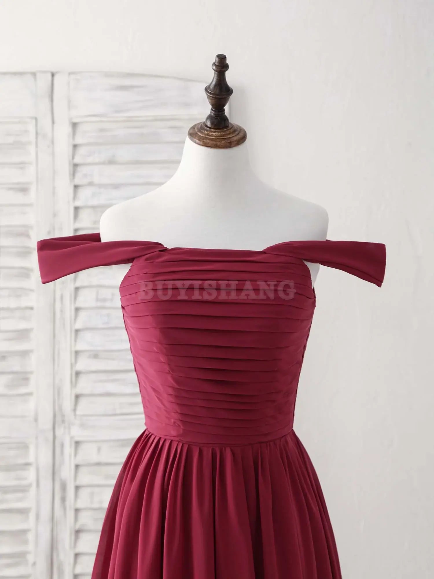 Buyishang Burgundy Chiffon Off Shoulder Long Prom Dress Burgundy Bridesmaid Dress Bridesmaid dress shop