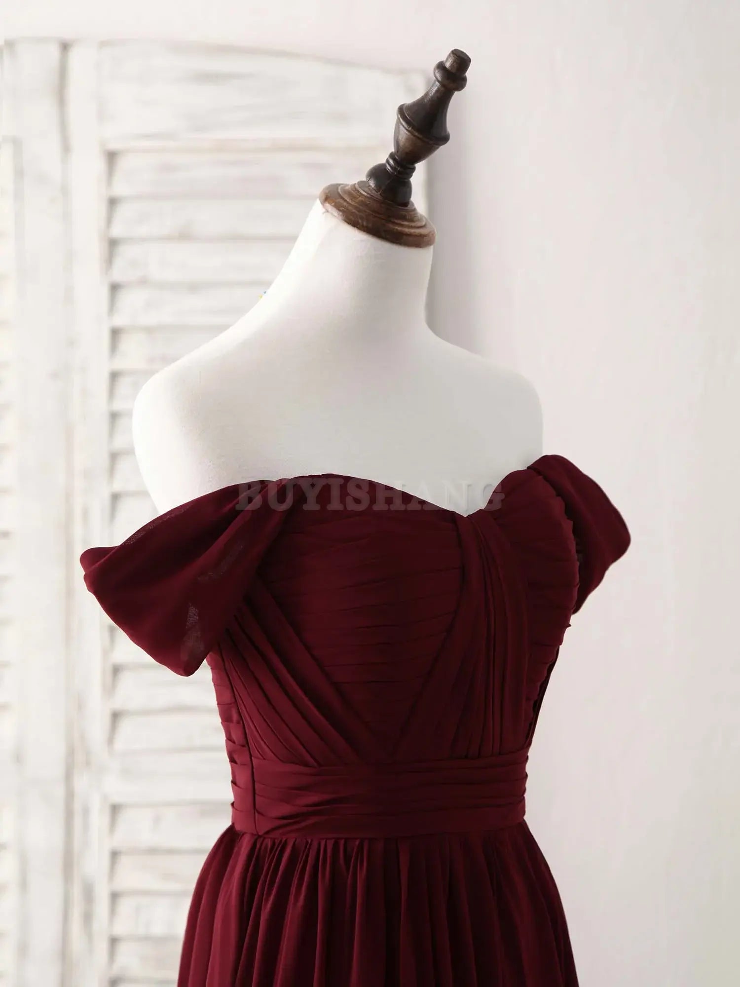 Buyishang Burgundy Chiffon Off Shoulder Long Prom Dress Burgundy Bridesmaid Dress Bridesmaid dress shop