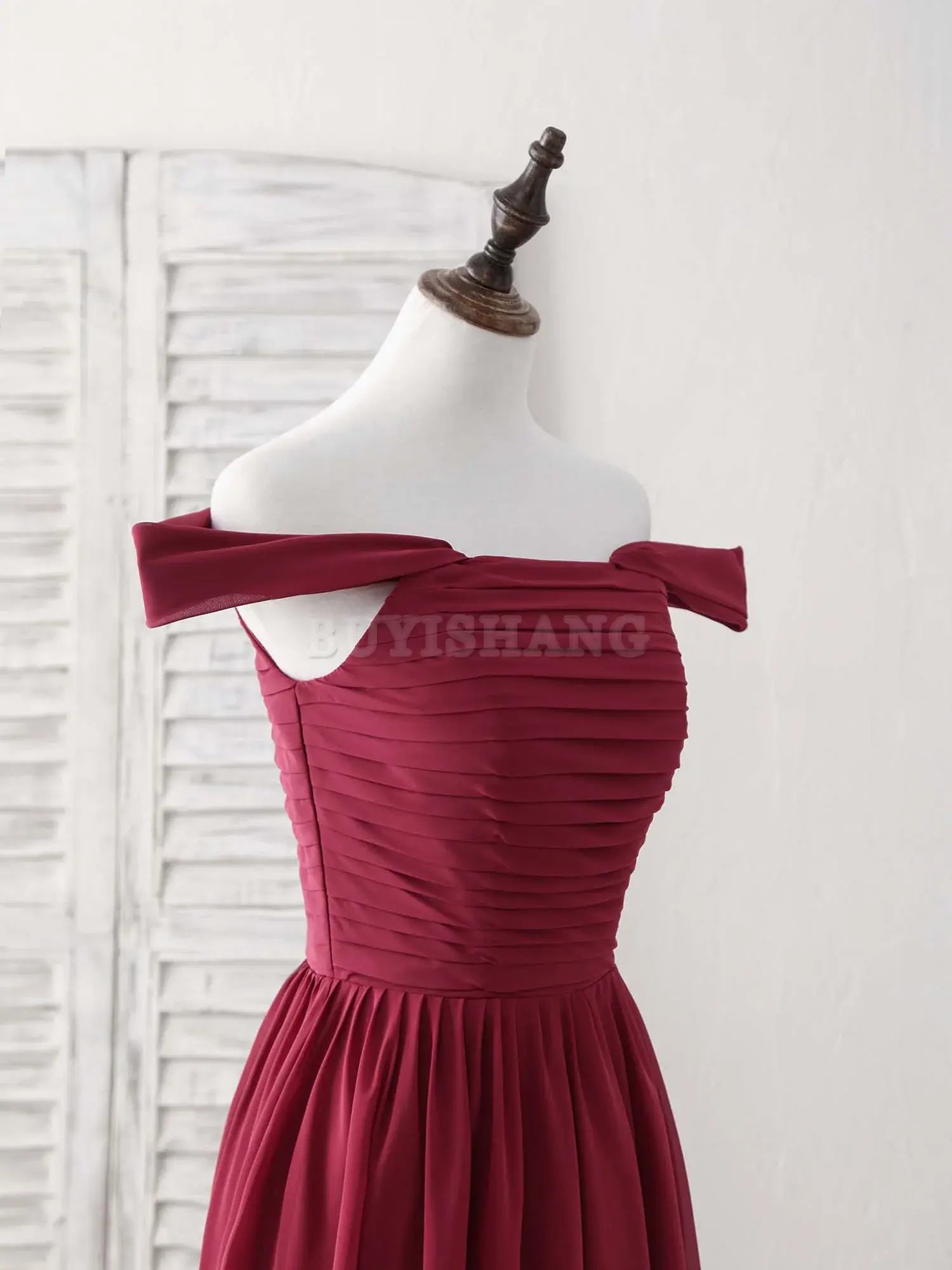 Buyishang Burgundy Chiffon Off Shoulder Long Prom Dress Burgundy Bridesmaid Dress Bridesmaid dress shop