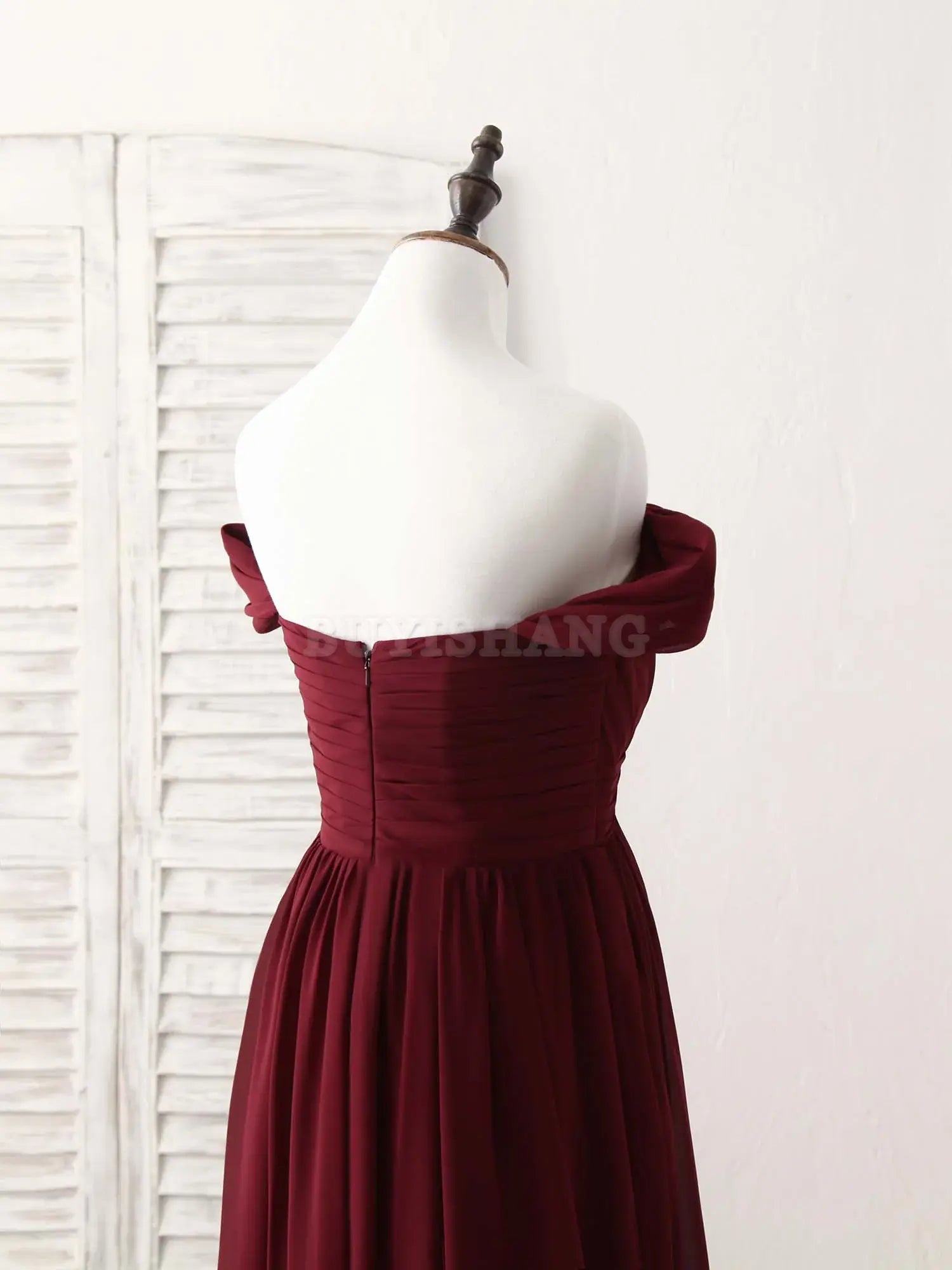 Buyishang Burgundy Chiffon Off Shoulder Long Prom Dress Burgundy Bridesmaid Dress Bridesmaid dress shop