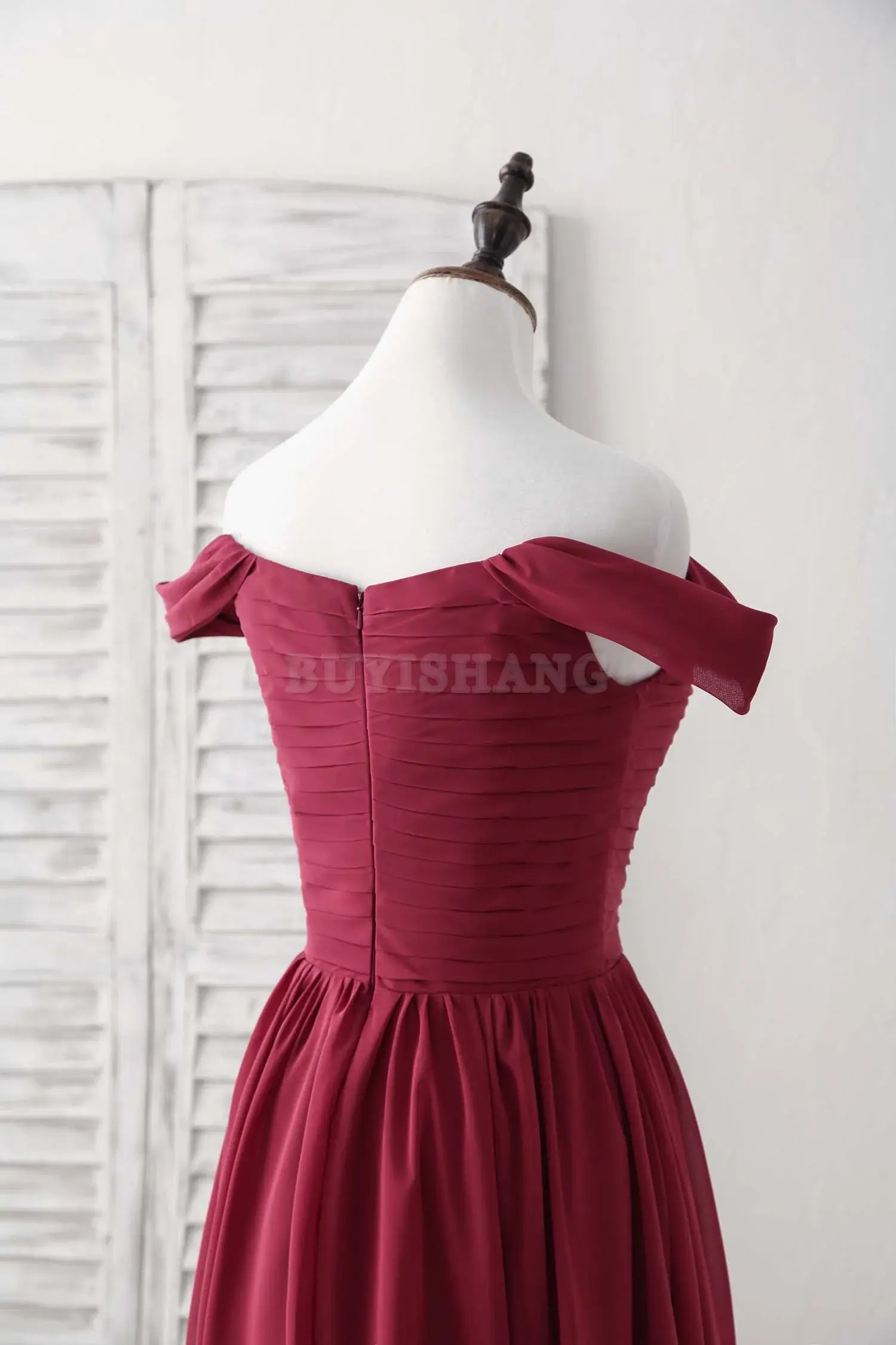 Buyishang Burgundy Chiffon Off Shoulder Long Prom Dress Burgundy Bridesmaid Dress Bridesmaid dress shop
