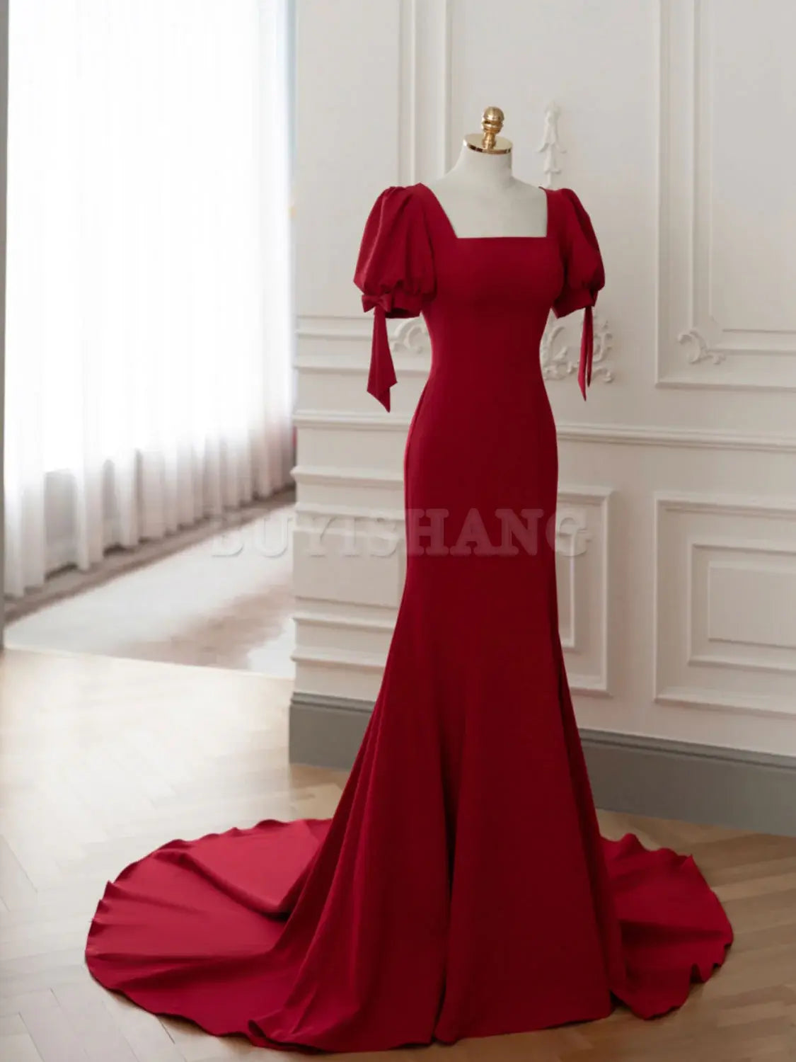 Buyishang Burgundy Mermaid Long Prom Dresses Burgundy Formal Dress prom dresses shops