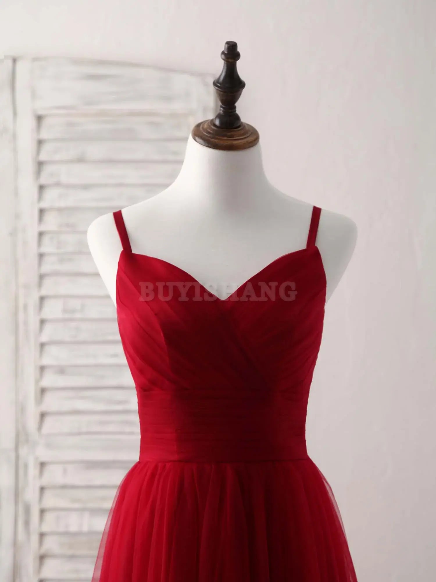 Buyishang Burgundy Sweetheart Neck Tulle High Low Prom Dress Burgundy Formal Dress Bridesmaid dress shop