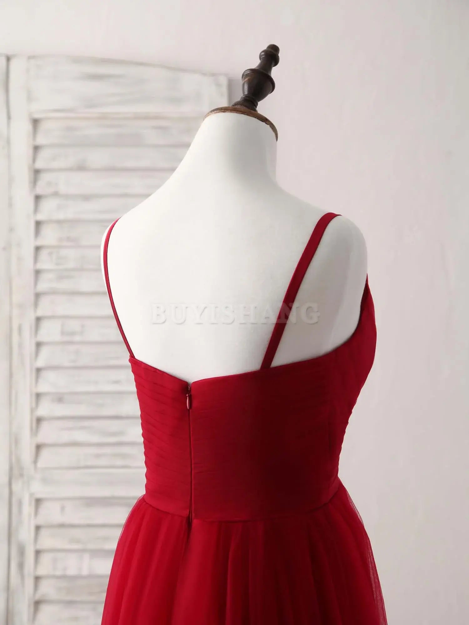 Buyishang Burgundy Sweetheart Neck Tulle High Low Prom Dress Burgundy Formal Dress Bridesmaid dress shop