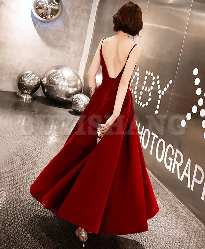 Buyishang Burgundy Sweetheart Tea Length Prom Dress Burgundy Bridesmaid Dress prom dress in store