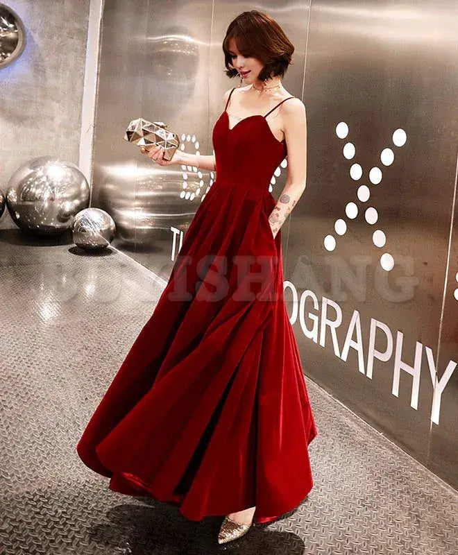 Buyishang Burgundy Sweetheart Tea Length Prom Dress Burgundy Bridesmaid Dress prom dress in store