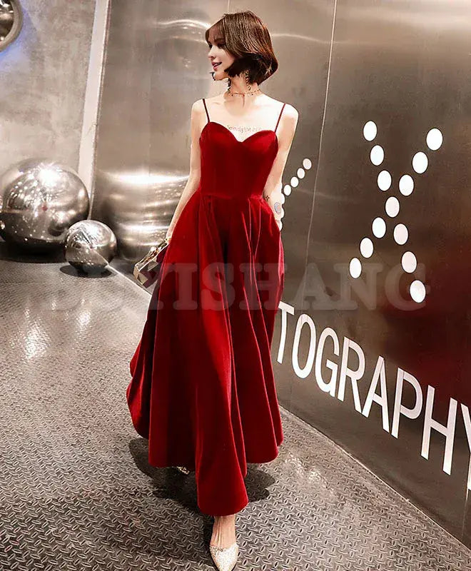 Buyishang Burgundy Sweetheart Tea Length Prom Dress Burgundy Bridesmaid Dress prom dress in store